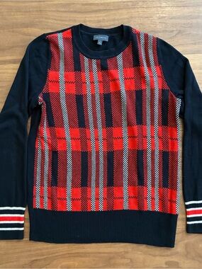 The Limited Men’s Red and Black Plaid Crewneck Sweater